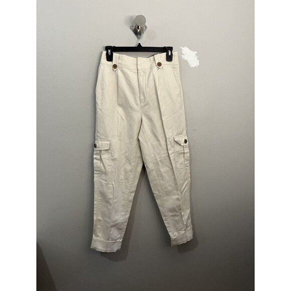 Converse Linen Blend Cargo Pants High Waist Beige Size 2 Short - Picture 2 of 13